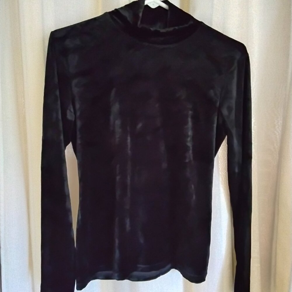 Black long-sleeved velvet mock turtleneck,  size Medium